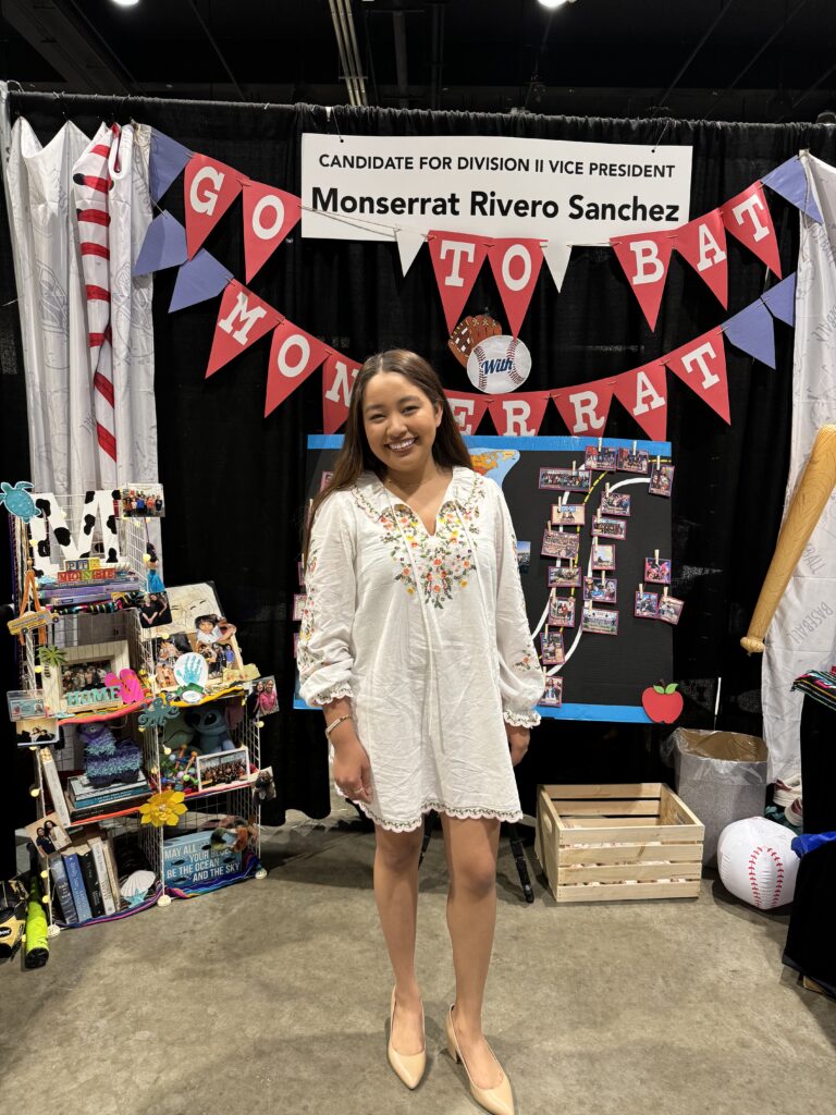 Monserrat at her campaign booth while running for international officer at Catalyst