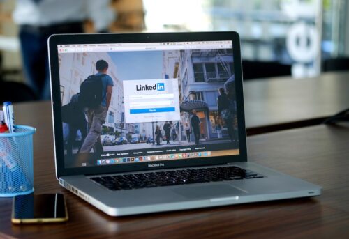 laptop showing linkedin logo